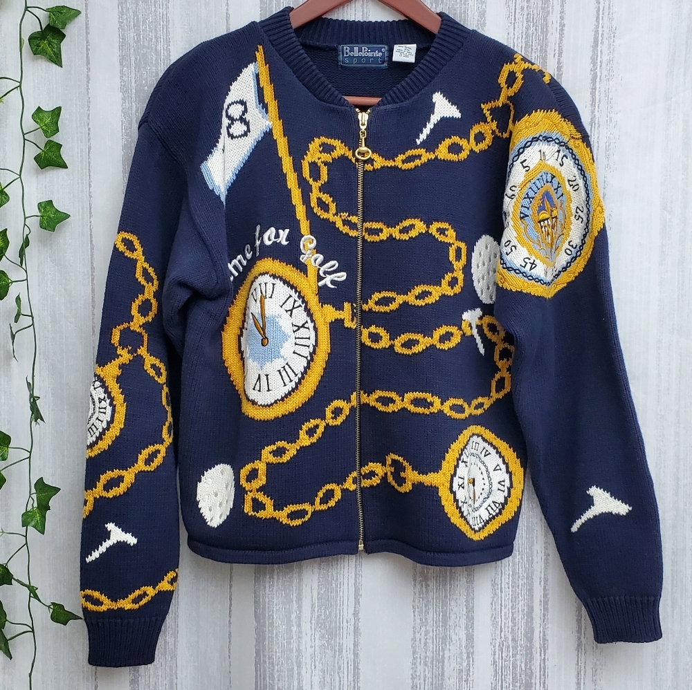 Rare Vtg Belle Pointe Golf Sweater Cardigan